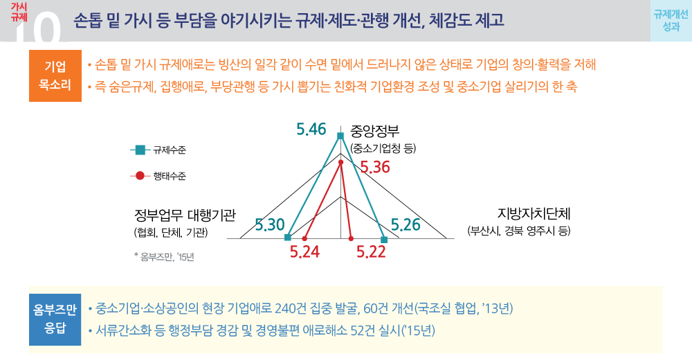 손톱 밑 가시 등 부담을 야기시키는 규제·제도·고나행 개선, 체감도 제고