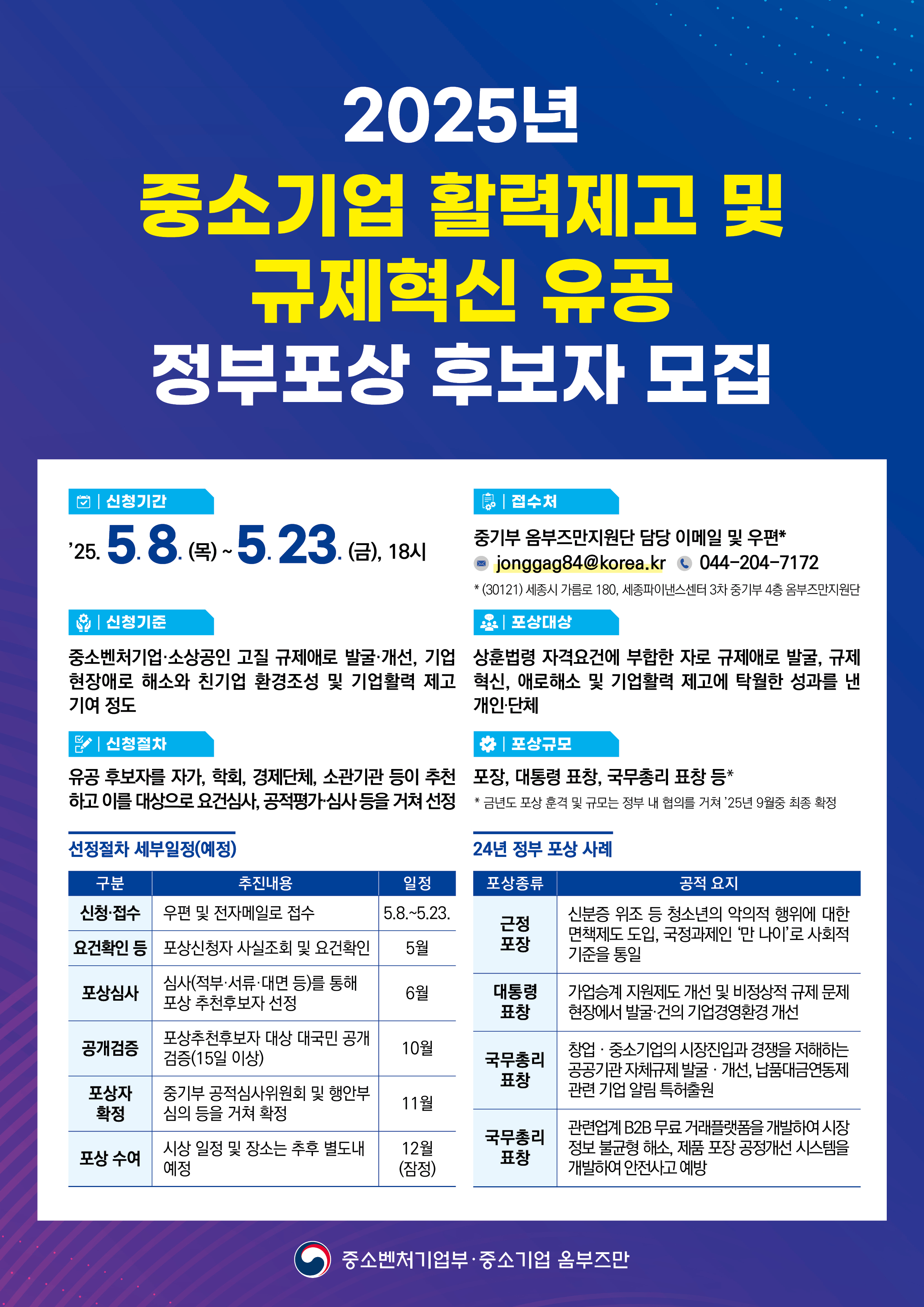 중기부 옴부즈만 중소기업 활력제고 및 규제혁신 유공 포상 후보자 모집