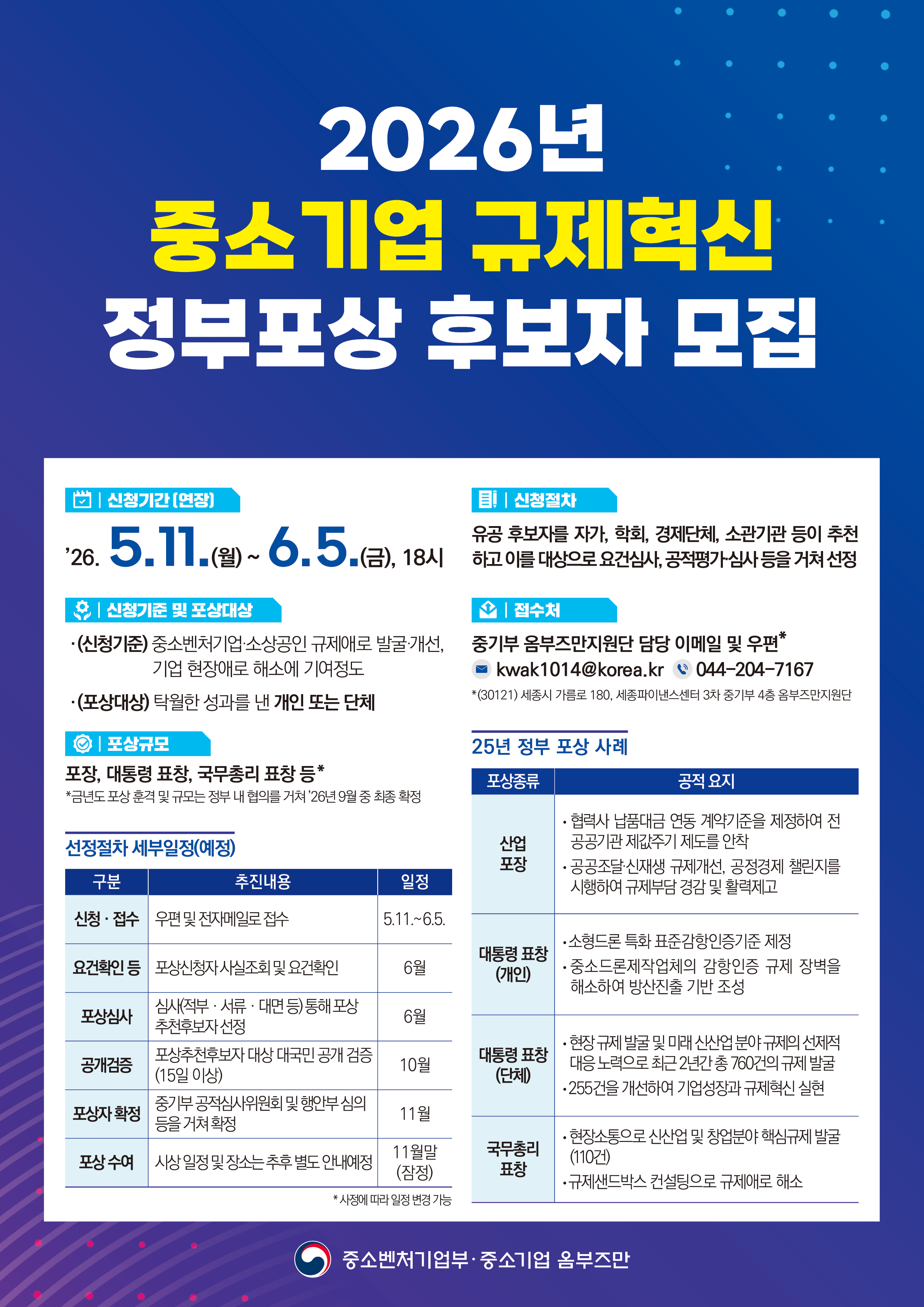 중기부 옴부즈만 중소기업 활력제고 및 규제혁신 유공 포상 후보자 모집